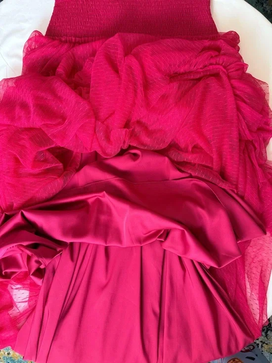 NWT ML Monique Lhuillier Tiered Tulle Maxi Dress Cherry Pink Size 8 - Picture 8 of 14